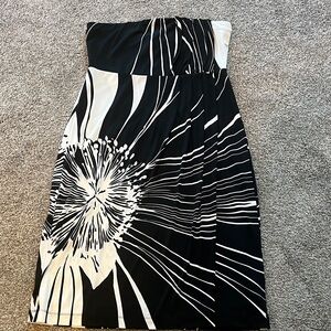 The Limited Black & White Strapless Floral Midi Dress